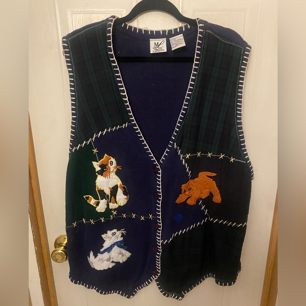 VTG Maggie Lawrence Embroidered Cat Vest